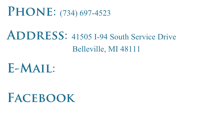 Phone: (734) 697-4523

Address: 41505 I-94 South Service Drive
                                Belleville, MI 48111

E-Mail: mrjohn@bellevillechildcarecenter.com

Facebook Our Facebook Page